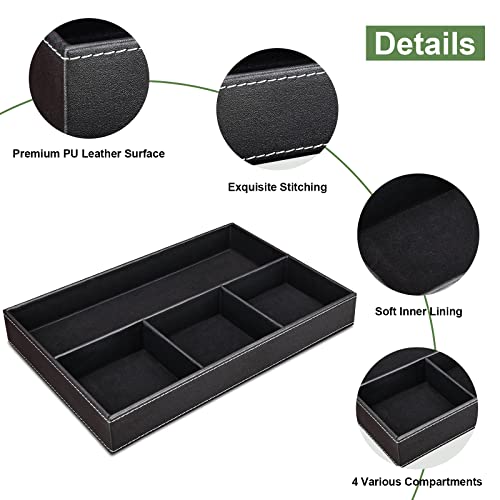 GORESE Faux Leather Valet Tray for Men, Stackable Jewelry Trays Drawer Organizer Tray Nightstand Organizer for Men, EDC Tray for Key, Wallet, Sunglass, Watch, Coin, Phone, Cologne - Black