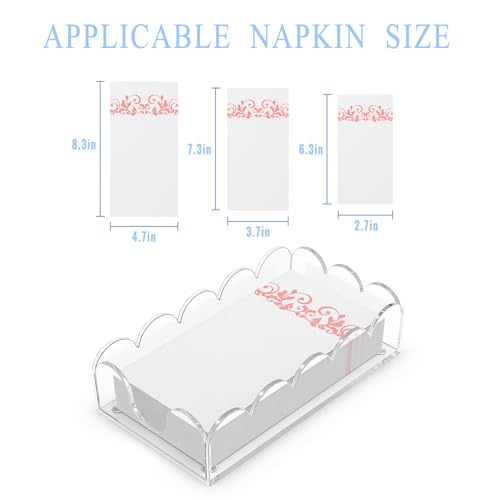 LUGUNU Clear Acrylic Napkin Holder – Scalloped Tray for Bathroom, Kitchen, Dining Room – Stylish Guest Hand Towel & Disposable Paper Holder for Weddings, Hotels, and Home Decor (9x5.1x2.4 inch)