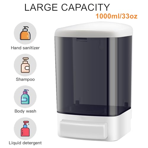 6-Pack Soap Dispenser Wall Mount 1000ml (33.8oz) –Commercial Heavy-Duty Plastic Liquid Dispenser for Soap,Shampoo, Hand Sanitizer– Manual Pump for Bathroom, Kitchen, Restaurant,Hotel (1000ml)