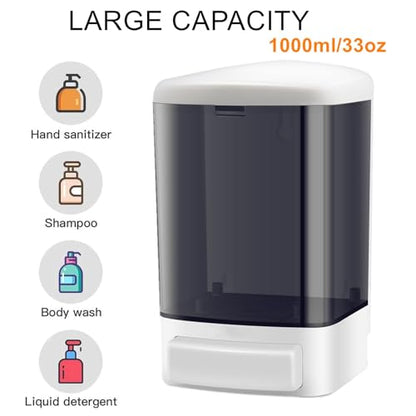 6-Pack Soap Dispenser Wall Mount 1000ml (33.8oz) –Commercial Heavy-Duty Plastic Liquid Dispenser for Soap,Shampoo, Hand Sanitizer– Manual Pump for Bathroom, Kitchen, Restaurant,Hotel (1000ml)