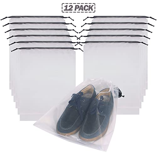 Set of 12 Transparent Shoe Bags for Travel Large Clear Shoes Storage Organizers Pouch with Rope for Men and Women