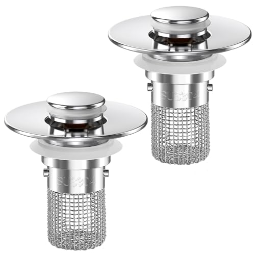 Bathroom Sink Drain Strainer,(2PCS) Pop-up Sink Drain Strainer with Removable Stainless Steel Strainer Basket Hair Catcher, Bathroom Sink Strainer for Bathroom Sink Stopper Replacement