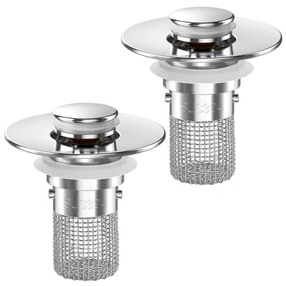 Bathroom Sink Drain Strainer,(2PCS) Pop-up Sink Drain Strainer with Removable Stainless Steel Strainer Basket Hair Catcher, Bathroom Sink Strainer for Bathroom Sink Stopper Replacement