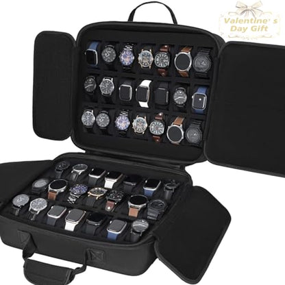 42 slots watch storage box, portable hard watch travel box, watch storage display storage box, padded watch portable box for watches