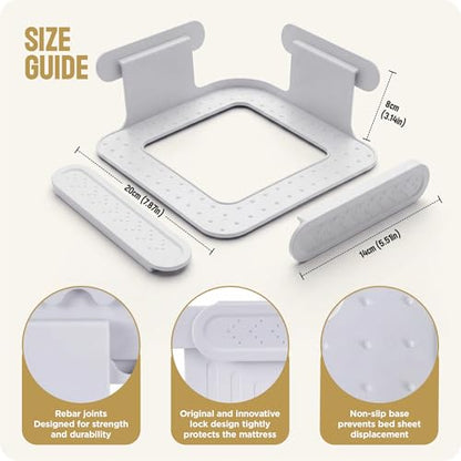 Bed Sheet Holders for Corners – 4PCS Locking Fitted Sheet Clips for All Mattress Sizes – Non-Slip Sheet Fasteners Keep Bedding Tight & Smooth – Easy One-Time Installation – Heavy-Duty Design (White)