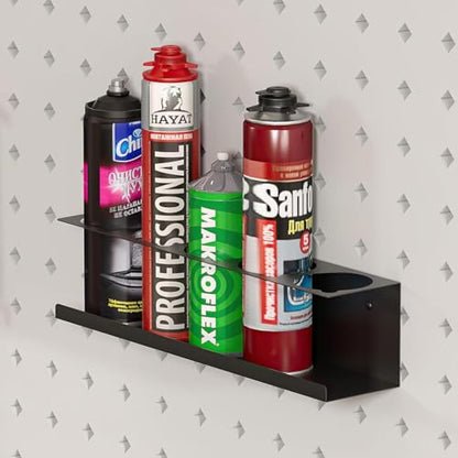 Heavy Duty Steel Spray Can Holder, Wall Mounted 4-Pack | Steel, holds 5 cans each, 16.5"W, rust-resistant, wall-mount hardware included, for garage/workshop tools, 4-pack