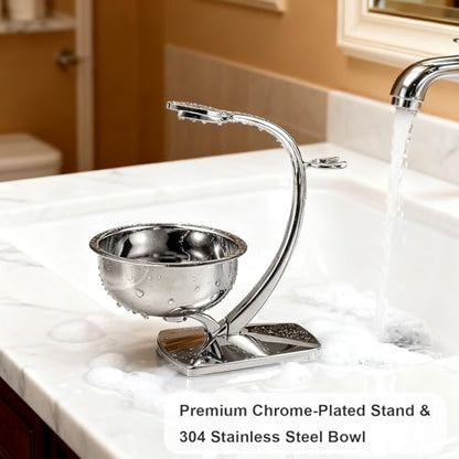 GRUTTI Shaving Bowl and Stand Set with Magnetic Base - 304 Steel Bowl & Chrome-Plated Alloy Stand, All-in-One Storage, Fits Most Razors & Brushes (Bowl & Stand Only)