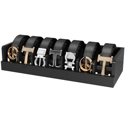Belt Organizer for Drawer - Bamboo Belt Storage Organizer | Belt Rack for Closet Wall Mount Men Women Tie Sock Bra Scarf Ribbon (Black, 7 Grids)