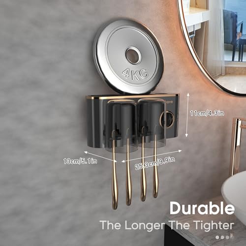 iHave Toothbrush Holders for Bathrooms Wall Mounted with Dispenser & 2 Cups | 6 Slots Wall Mount Toothbrush Holders for Bathrooms with Squeeze Toothpaste Dispenser, 2 Cups & 2 Compartments Organizer