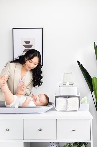 Ubbi Tabletop Diaper Caddy, Diaper Storage, Caddy Organizer, White | Non-Skid Rubber Feet, Baby Diaper Caddy Organizer for Wipes & Baby Accessories, Newborn Nursery Essential