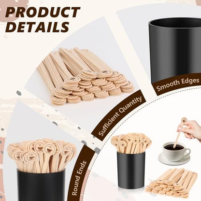 100 PCS Coffee Stirrer and Holder Set 6 inch Wooden Coffee Stirrers with Round Ends Disposable Coffee Stir Sticks Beverage Stirrer Sticks Plastic Drink Stirrer Holder for Cafe Drink Stations Bar