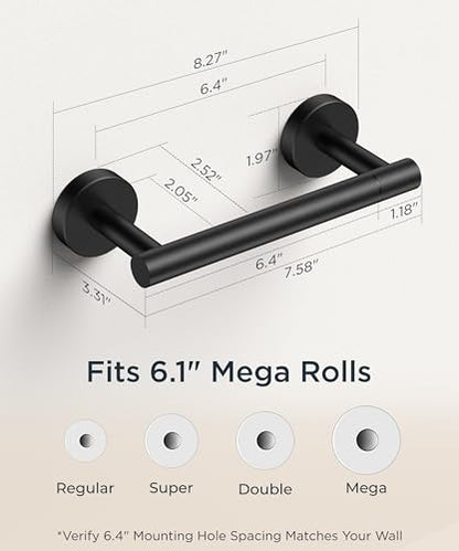 FORIOUS Commercial Toilet Paper Holder Wall Mount Bathroom Tissue Holder | Matte Black | SUS304 Stainless Steel Rustproof | Double Post Pivoting Toilet Paper Roll Holder | Screw-In | Round Base