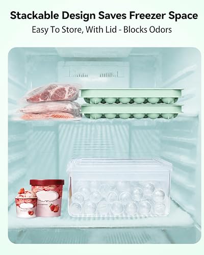 Mini Ice Cube Trays with Lid and Bin for Freezer, Round Ice Balls, 0.8 Inch | BPA-free mini round ice mold with storage bin for iced coffee, cocktails, soda, juice, home bars and small freezer storage