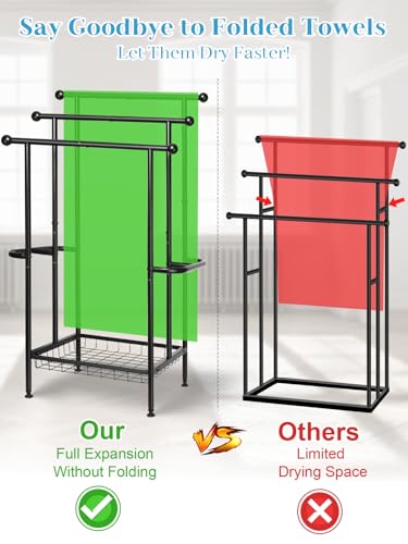 Freestanding Towel Rack for Bathroom, Pool & Outdoor, 3-Tier 39" Metal | Rust-resistant metal towel drying rack with storage basket, designed for oversized towels 24.4" L x 13" W x 39" H