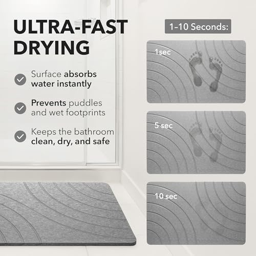 32x20 Large Stone Bath Mat for Floor, Diatomaceous Earth Shower Mat,Non-Slip Quick Drying, Super Absorbent Diatomite Stone Bath Mat – Elegant Modern Design, Grey (CloudGrey)