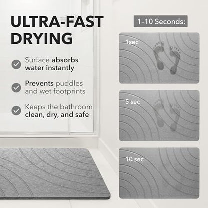 32x20 Large Stone Bath Mat for Floor, Diatomaceous Earth Shower Mat,Non-Slip Quick Drying, Super Absorbent Diatomite Stone Bath Mat – Elegant Modern Design, Grey (CloudGrey)