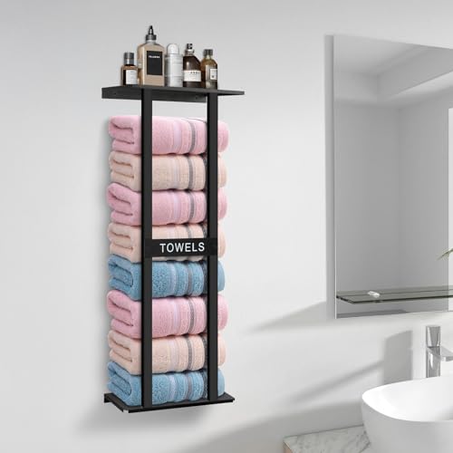 Bathroom Towel Storage Rack, Wall Mounted Bathroom Towel Rack | 30 inch Heavy Duty 6 Large Towels, Wall Mounted Towel Rack for Rolled Towels, Black