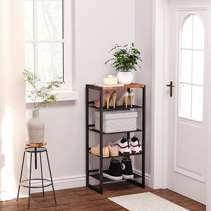CHEMPFR Narrow 5-Tier Shoe Rack, Slim Space-Saving Shelf with Decorative Wood Top & Steel Mesh, Entryway/Closet/Dorm Organizer, 16.5x11.8x36 Inches