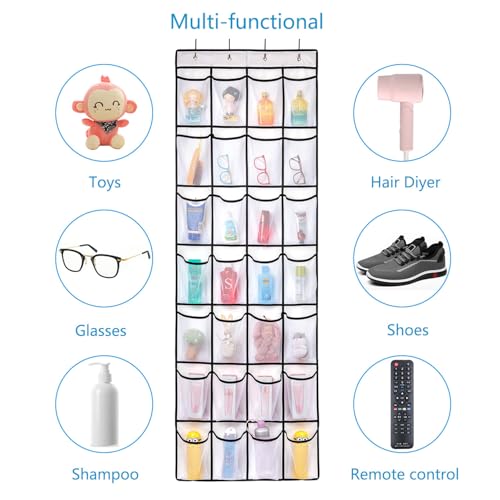 REGELETO 28 Large Pocket Over the Door Shoe Organzier, Hanging Shoe Rack for Door Large Capacity Shoe Organizer Holder with 4 Metal Hooks.