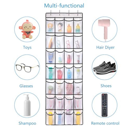 REGELETO 28 Large Pocket Over the Door Shoe Organzier, Hanging Shoe Rack for Door Large Capacity Shoe Organizer Holder with 4 Metal Hooks.