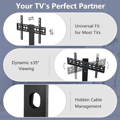 VECELO TV Stand with Mount and Power Outlets, Entertainment Center for 55/60/65/70/75 inch TVs, Height Adjustable Media Console with Storage Shelves, for Living Room, Bedroom, Black