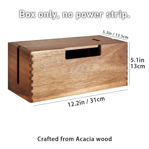 Acacia Wood Cable Management Box, Wooden Cord Hider & Organizer for Power Strip, Electrical Hiding, TV Wires, Desk & Floor Cables - Office Under Desk Cable Storage Box for Wire