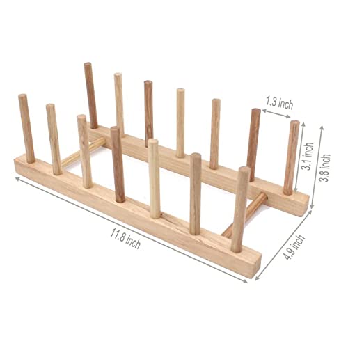 Set of 2 Bamboo Wooden Dish Racks Pot Lid Holder Cabinet Organizer | Kitchen Plate Rack Stand