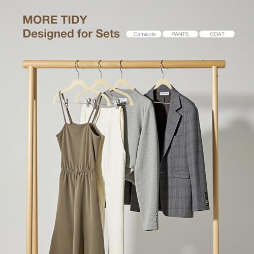 Korpai 24-Pack Beige Velvet Hangers with Clips Adjustable,Adult Hangers,Outfit Hangers,Heavy-Duty,Non-Slip,Space Saving, Felt Hanger for Pants, Skirts, Suits,Coats, Dresses ect.