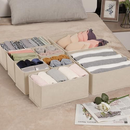 Drawer Organizer Clothes,16 Pack Underwear Drawer Organizers, Foldable Closet Organizers and Storage Dresser Drawer Dividers Clothing Organizer for Clothes, Socks, Scarves, Bra, Ties (Beige)