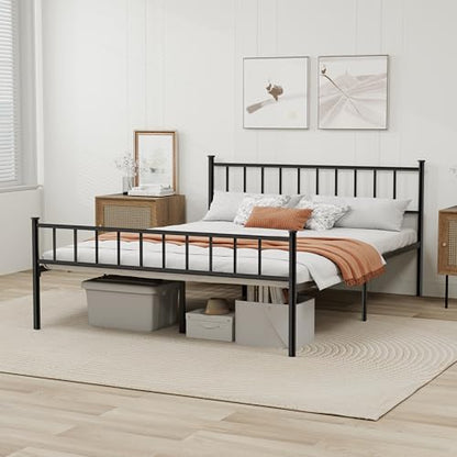 Metal Platform Queen Bed Frame with Headboard Sturdy Steel Slats Support No Box Spring Needed Easy Assembly Black
