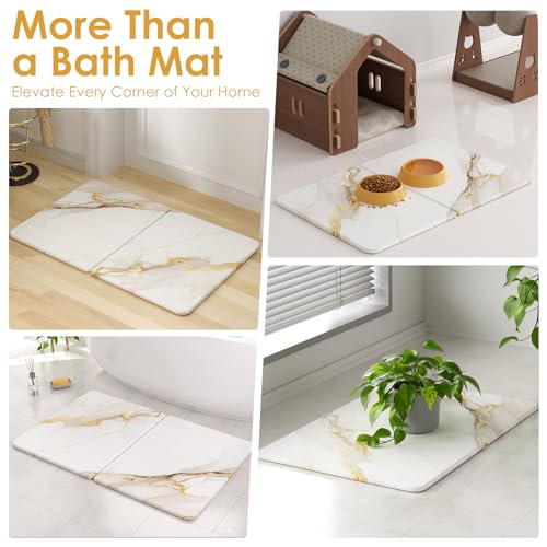 Foldable Stone Bath Mat - 24"x16" Fast-Drying Diatomaceous Earth Stone Shower Mat for Bathroom & Kitchen - Absorbent Non-Slip Diatomite Floor Mat - Eco-Friendly, Easy-Store Minimalist Home Decor