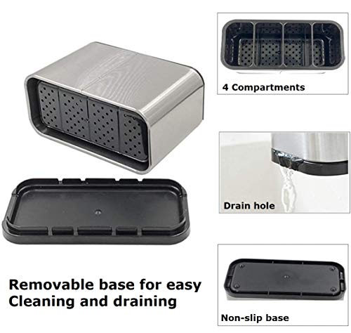 TESOT Silverware Caddy Utensil Caddy Spoon Holder with 4 Divided Compartments, Sturdy Stainless Steel, Rust Proof