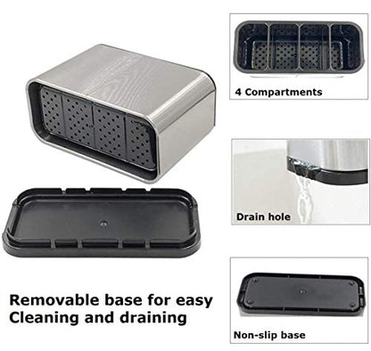 TESOT Silverware Caddy Utensil Caddy Spoon Holder with 4 Divided Compartments, Sturdy Stainless Steel, Rust Proof