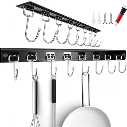 Cociat 2PCS Utensil Racks with 8 Hooks 17 Inch Kitchen Utensil Holders Hanging Utensil Rack Multifunctional (17 inch)