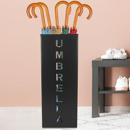Metal Umbrella Holder, 16.5x6.3x6.3inch Square Free Standing Umbrella Rack Decorative Umbrella Holder Bin Multipurpose Walking Sticks Holder for Umbrella Cane Entryway Home Office (Style A)