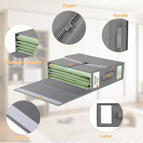 2-Pack Bed Sheet Organizers and Storage, Oxford Grey | Foldable Sheet Organizer for Linen Closet with Window and Label, Closet Organizer Box for Bedding Sheets, Duvet Covers
