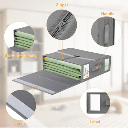 2-Pack Bed Sheet Organizers and Storage, Oxford Grey | Foldable Sheet Organizer for Linen Closet with Window and Label, Closet Organizer Box for Bedding Sheets, Duvet Covers