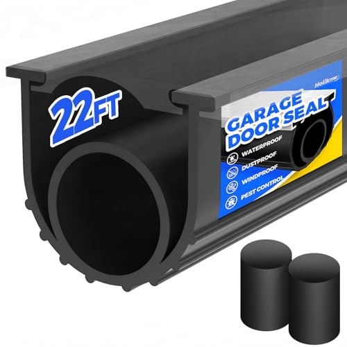 Holikme Garage Door Bottom Seal, EPDM Rubber Weather Stripping 22Ft Black | Fits 5/16" T-Track, 3.74" Width, Dual End Plugs, Ideal For Threshold Ramps, Weatherproof Rain & Draft Barrier, Temp Resistant