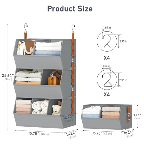 Hanging Closet Organizer Extra Large, Clothes Hanging Shelves for Closet with Divider, Collapsible Closet Storage System, Fabric Storage Bins for Home, Dorm, Rv, Sweaters, Handbags, Underwear, Sock
