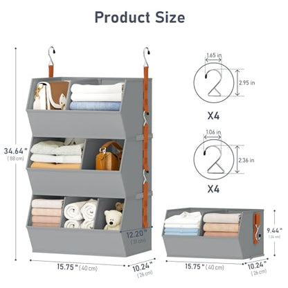 Hanging Closet Organizer Extra Large, Clothes Hanging Shelves for Closet with Divider, Collapsible Closet Storage System, Fabric Storage Bins for Home, Dorm, Rv, Sweaters, Handbags, Underwear, Sock