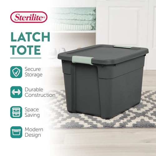 Sterilite Latch Tote Storage with Lids for Home & Office, 12 Gallon, 6-Pack | Heavy-Duty and Stackable Plastic Containers with Latches for Closet, Cabinet, Bedroom, Bathroom and Dorm Room Organization