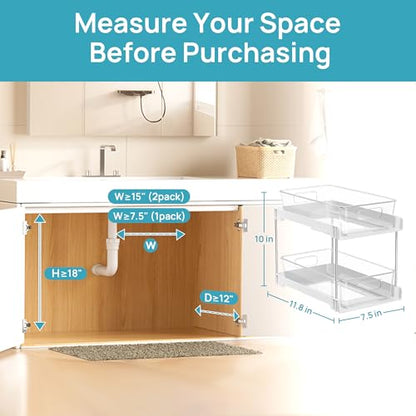 Vtopmart 4 Pack Pull Out Bathroom Under Sink Organizer (S-Standard, White) | Slide-out drawers, Multi-purpose storage, Clear visibility, Easy Set-up