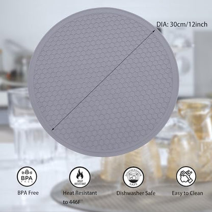 Silicone Microwave Mat - Round 12" x 12" - Set of 4 Heat Resistant Multifunctional Mat, Splatter Guard, Trivet, Hot Pad, Pot Holder