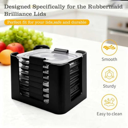 Lid Organizer for Rubbermaid Brilliances,Fits 4.7 & 3.2 Cup,1.3 Cup,0.5 Cup | Food Storage Container Lid Organizer for Rubbermaid Brilliances,Lid Organizer for Kitchen Cabinet - Holds 24 Lids (Black)