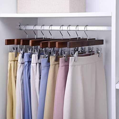 Nature Smile Wooden Pants Skirt Trousers Hangers with Clips (10Pcs Retro) | Lotus Wood Bottom Jeans Hanger with Anti Rust Hook