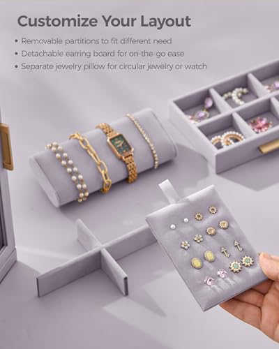 Glimmloop 360° Rotating Jewelry Box with 7 Drawers, Spacious Vertical Jewelry Organizer with Glass Window, Jewelry Storage Case, Dustproof & Moisture-resistant Design, Grey