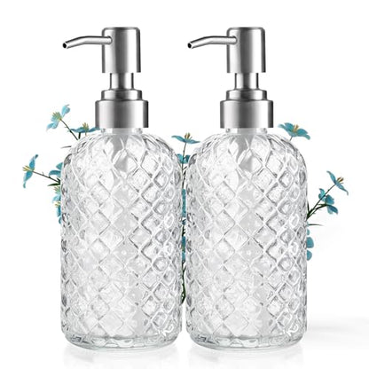 Kaishun Refillable Glass Soap Dispenser (2PC) for Hand Soap & Lotion, Clear