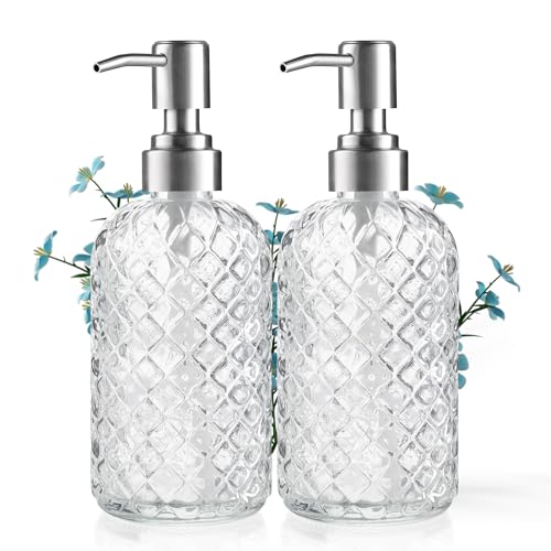 Kaishun Refillable Glass Soap Dispenser (2PC) for Hand Soap & Lotion, Clear