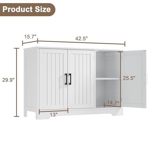 ChooChoo Modern Sideboard Buffet Cabinet with Adjustable Shelves | Coffee Bar Storage Cabinet, 3 Doors, for Kitchen, Dining Room, Living Room, White