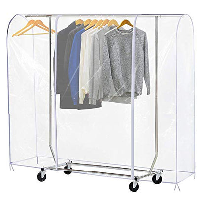 Ruibo Clear Garment Rack Cover Dustproof Clothes Rack Cover with 2 Durable Zipper/Clothing Waterproof Protector (L:71x20x60 inch)